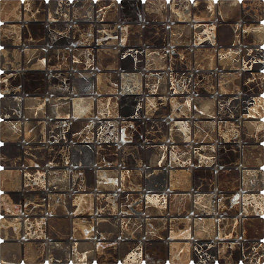 1 x 1 Tumbled Emperador Dark Marble Mosaic Tile.