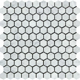 1X1 Honed Bianco Carrara Marble Hexagon Mosaic Tile.
