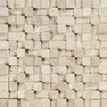 1 x 1 Split-faced Ivory Travertine 3-D Mosaic Tile.