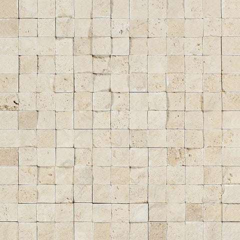 1 x 1 Split-faced Ivory Travertine Mosaic Tile.