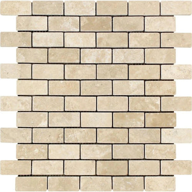 1 x 2 Tumbled Durango Travertine Brick Mosaic Tile.