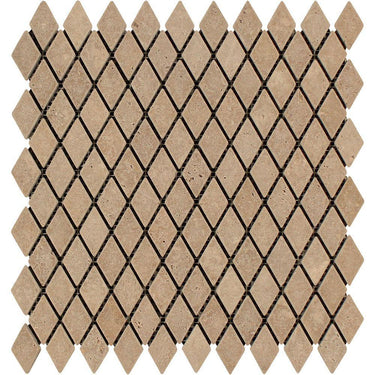 1 x 2 Tumbled Noce Travertine Diamond Mosaic Tile.