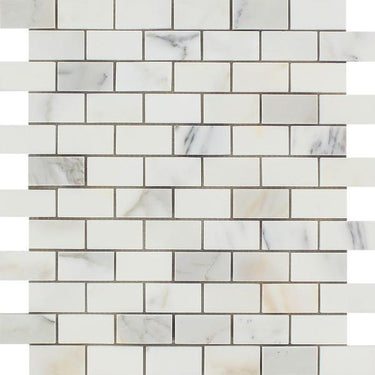 1 x 2 Honed Calacatta Gold Marble Brick Mosaic Tile.