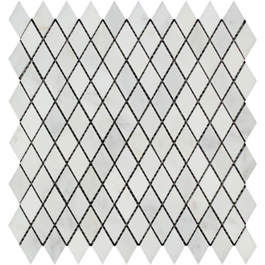 1 x 2 Honed Oriental White Marble Diamond Mosaic Tile.