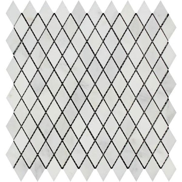 1 x 2 Polished Oriental White Marble Diamond Mosaic Tile.