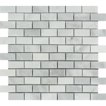 1 x 2 Polished Bianco Mare Marble Mosaic Tile.