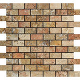 1 x 2 Polished Scabos Travertine Brick Mosaic Tile.