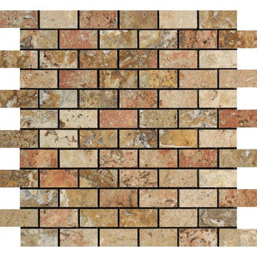 1 x 2 Polished Scabos Travertine Brick Mosaic Tile.