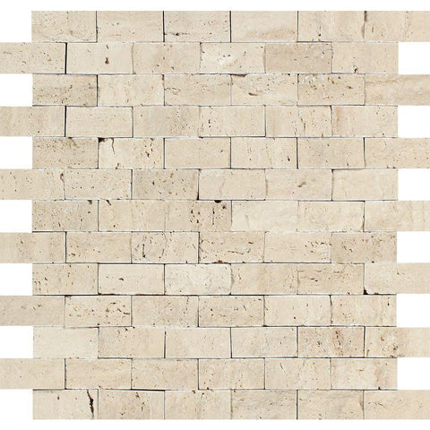 1 x 2 Split-faced Ivory Travertine Brick Mosaic Tile.