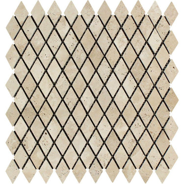 1 x 2 Tumbled Ivory Travertine Diamond Mosaic Tile.