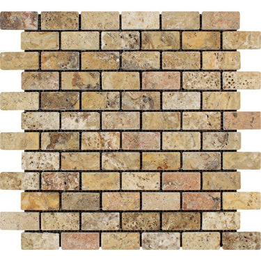 1 x 2 Tumbled Scabos Travertine Brick Mosaic Tile.