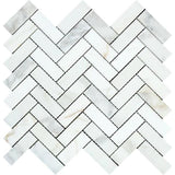 1 x 3 Honed Calacatta Gold Marble Herringbone Mosaic Tile.