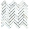 1 x 3 Honed Calacatta Gold Marble Herringbone Mosaic Tile.