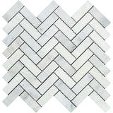 1 x 3 Polished Oriental White Marble Herringbone Mosaic Tile.