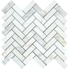 1 x 3 Polished Calacatta Gold Marble Herringbone Mosaic Tile.