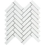 1 x 4 Honed Thassos White Marble Herringbone Mosaic Tile.