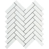 1 x 4 Polished Thassos White Marble Herringbone Mosaic Tile.