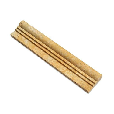 2 1/2 x 12 Honed Gold Travertine Double-Step Chair Rail Trim.