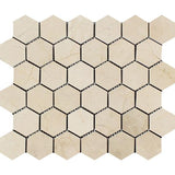 2 x 2 Polished Crema Marfil Marble Hexagon Mosaic Tile.