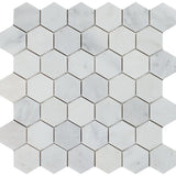 2 x 2 Polished Oriental White Marble Hexagon Mosaic Tile.