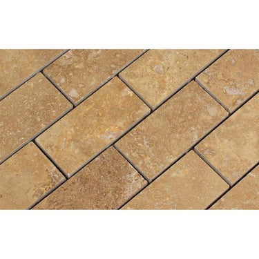 2 x 4 Honed Noce Travertine Brick Mosaic Tile.