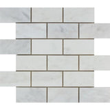 2 x 4 Honed Oriental White Marble Brick Mosaic Tile.