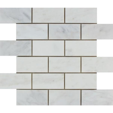 2 x 4 Honed Oriental White Marble Brick Mosaic Tile.