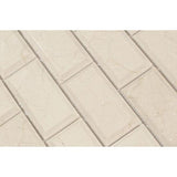 2 x 4 Polished Crema Marfil Marble Deep-Beveled Brick Mosaic Tile.