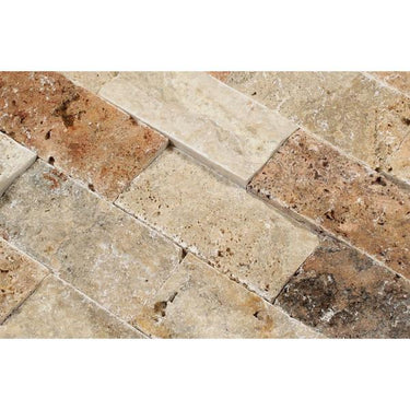 2 x 4 Split-faced Scabos Travertine Brick Mosaic Tile.