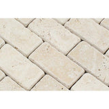 2 x 4 Tumbled Ivory Travertine Brick Mosaic Tile.