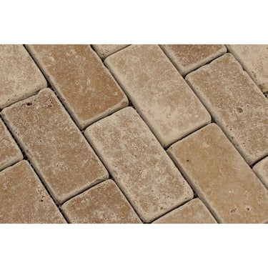 2 x 4 Tumbled Noce Travertine Brick Mosaic Tile.