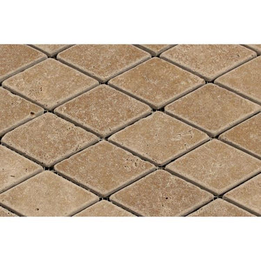 2 x 4 Tumbled Noce Travertine Diamond Mosaic Tile.