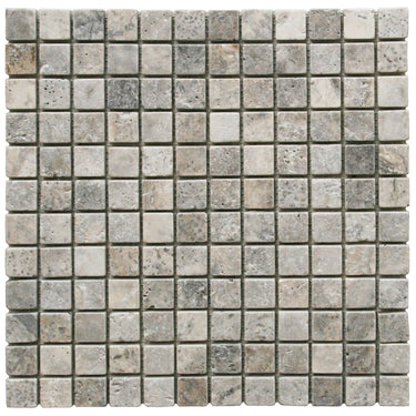 1x1 Silver Tumbled Mosaic Tile.