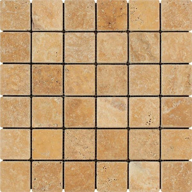 2 x 2 Tumbled Gold Travertine Mosaic Tile.