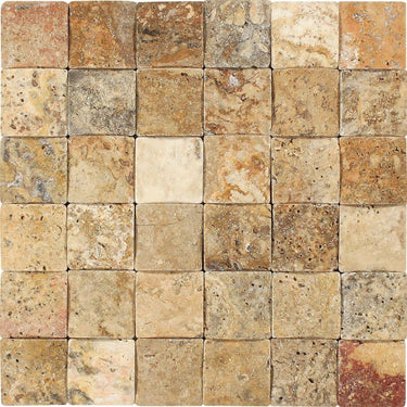 2 x 2 CNC-Arched & Tumbled Travertine Scabos Mosaic Tile.