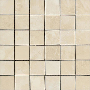 2 x 2 Honed Ivory Travertine Mosaic Tile.