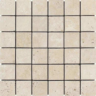 2 x 2 Tumbled Ivory Travertine Mosaic Tile.