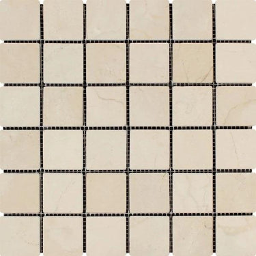 2 x 2 Tumbled Crema Marfil Marble Mosaic Tile.