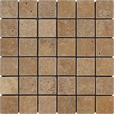 2 x 2 Tumbled Noce Travertine Mosaic Tile.