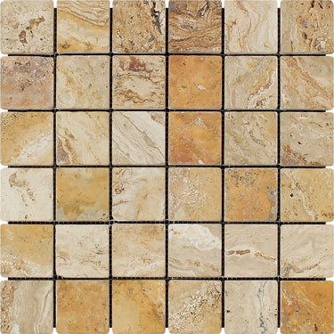 2 x 2 Tumbled Valencia Travertine Mosaic Tile.