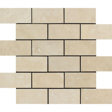 2 x 4 Honed Ivory Travertine Brick Mosaic Tile.