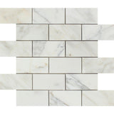 2 x 4 Polished Calacatta Gold Marble Brick Mosaic Tile.