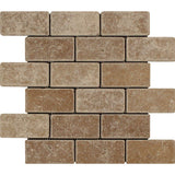 2 x 4 Tumbled Noce Travertine Brick Mosaic Tile.