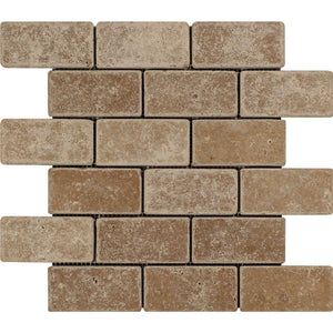 2 x 4 Tumbled Noce Travertine Brick Mosaic Tile.