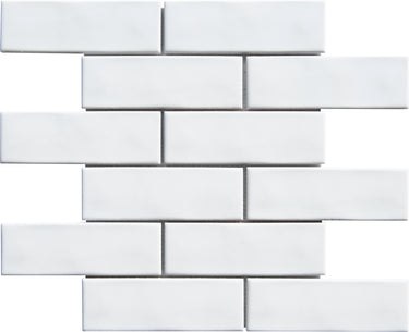 White Undulated 2x6 Porcelain Mosaic Tile - MosaicBros.com