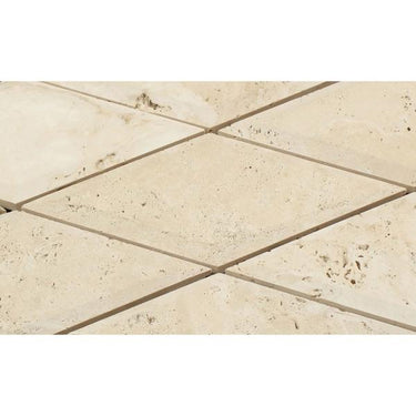 3 x 6 Honed Ivory Travertine Deep-Beveled Diamond Mosaic Tile.