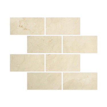 3 x 6 Polished Crema Marfil Marble Tile.