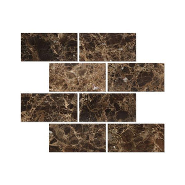 3 x 6 Polished Emperador Dark Marble Tile.