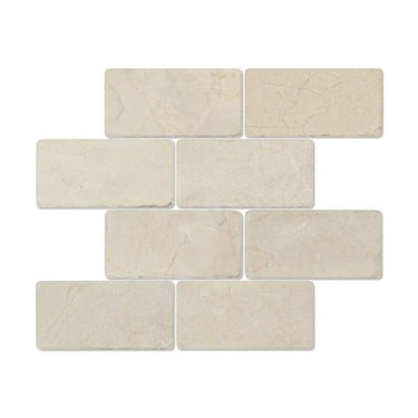 3 x 6 Tumbled Crema Marfil Marble Tile.