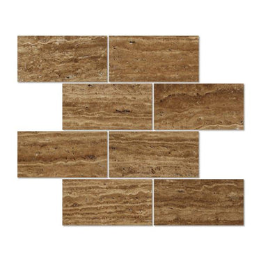 3 x 6 Unfilled Brushed Noce Exotic (Vein-Cut) Travertine Tile.